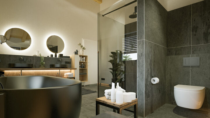 Luxus badezimmer in Einfamilienhaus nach München 3d rendering
