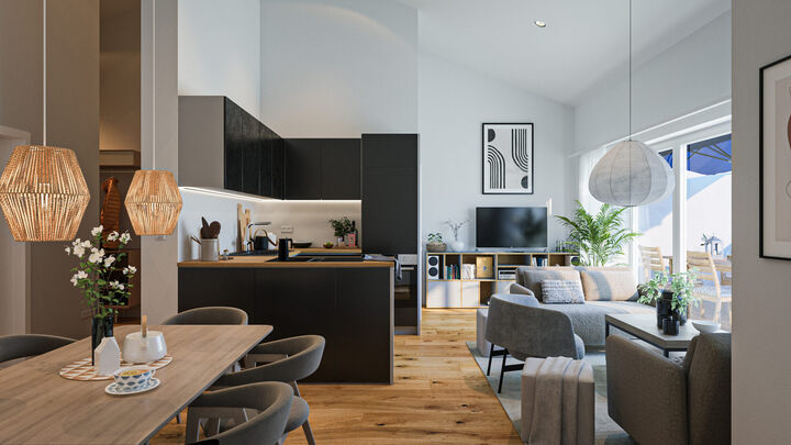 3d Innenraumvisualsiierung einer 3 Zimmer Wohnung bei Freilassing
