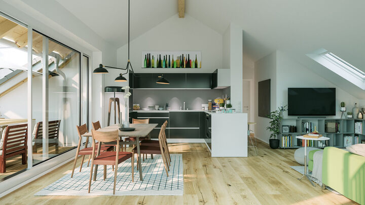 3e Innenraum Rendering Dachgeschosswohnung Bad Aibling
