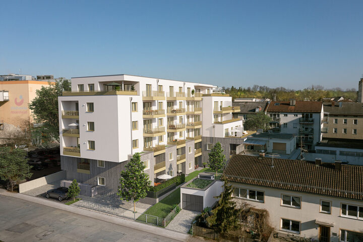 3D-Rendering der südwestlichen Außenansicht des Projekts DAS BAYER.